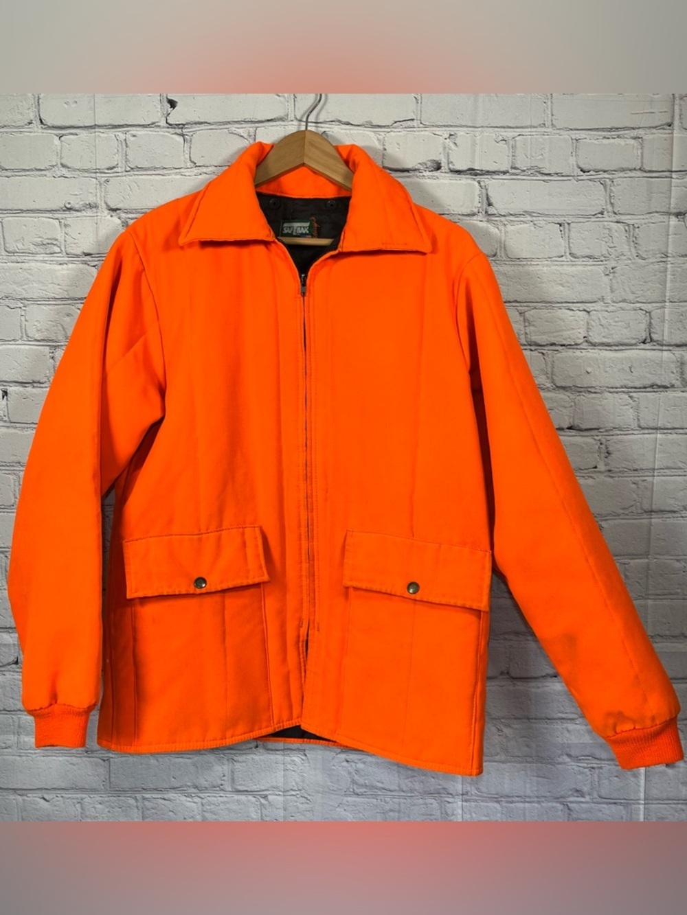 Vintage SafTbak Lined Quilted Hunting Field Jacket Mens Size Large Orange